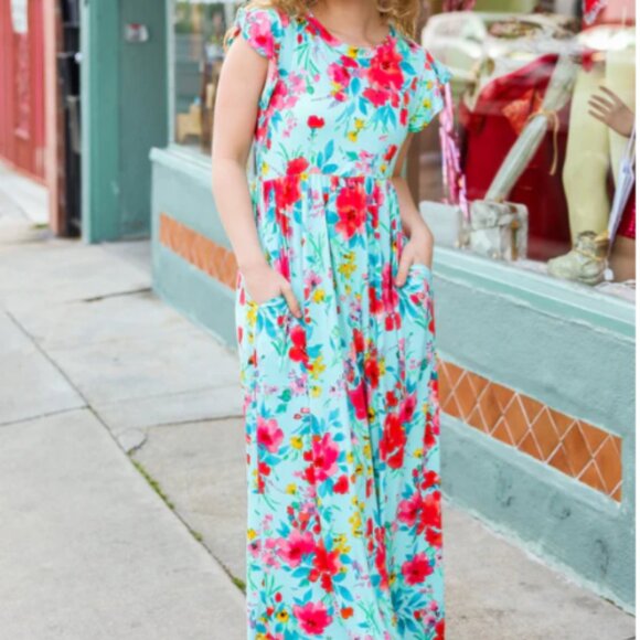 HAPTICS What A Vision Aqua Floral Fit & Flare Maxi Dress SMALL - Picture 1 of 3